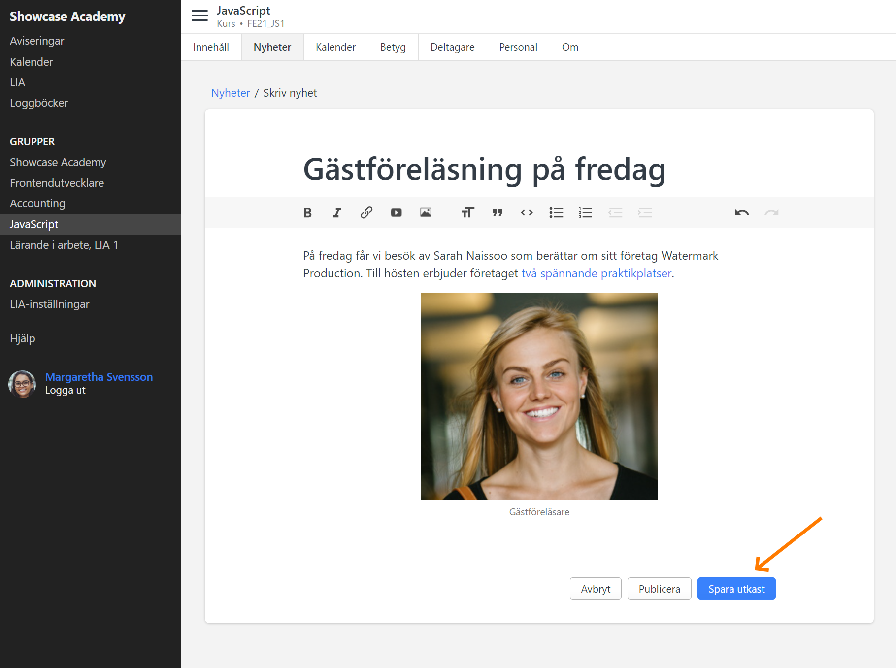 Spara nyhet som utkast