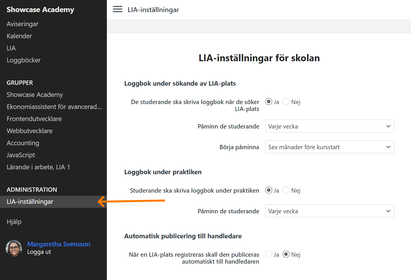 Skolövergripande LIA-inställningar