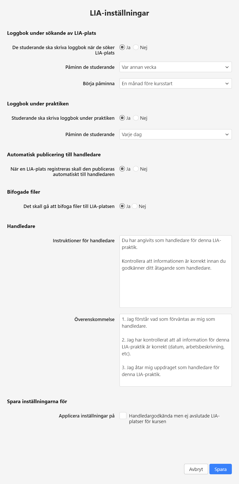 LIA-inställningar