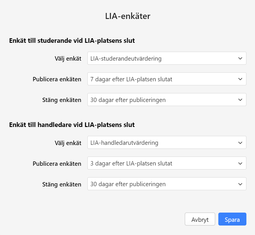 Enkätinställningar